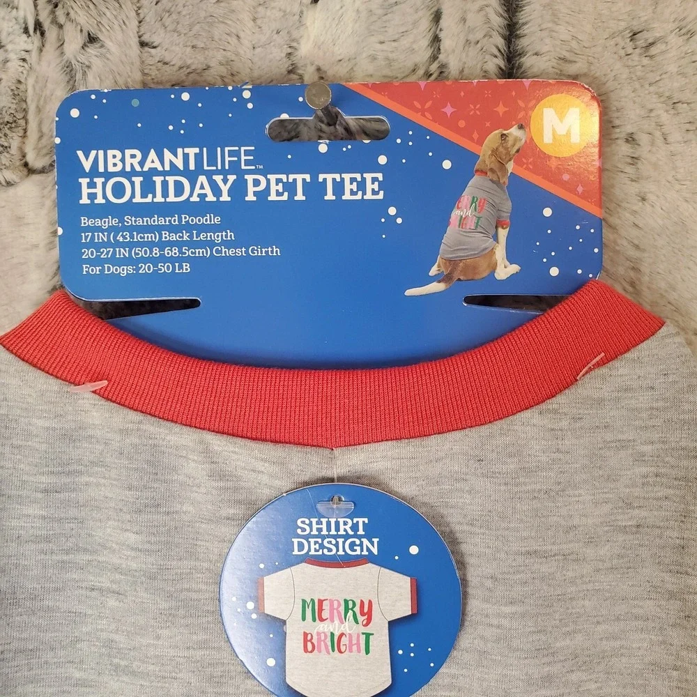 Vibrant Life Holiday Merry & Bright Dog Christmas T-Shirt  MEDIUM M (20-50 Lbs.)